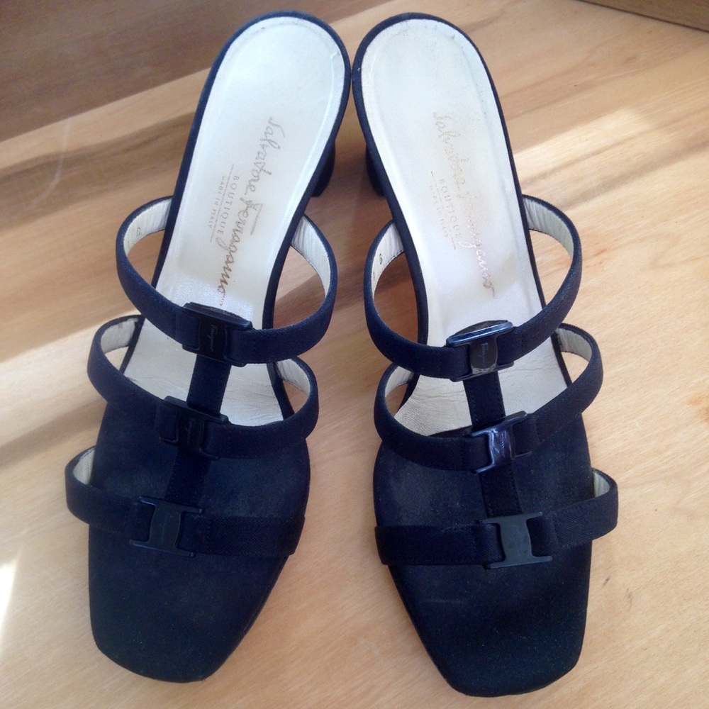 Salvatore Ferragamo Black Strappy Heel Size 9B